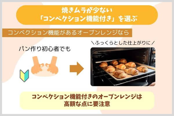 焼きムラが少ない「コンベクション機能付き」を選ぶ