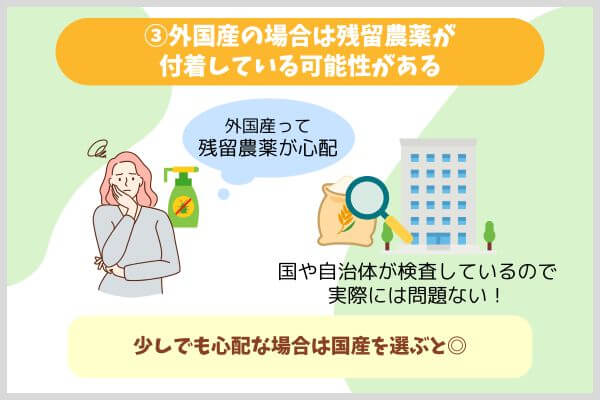 外国産の場合は残留農薬が付着している可能性がある